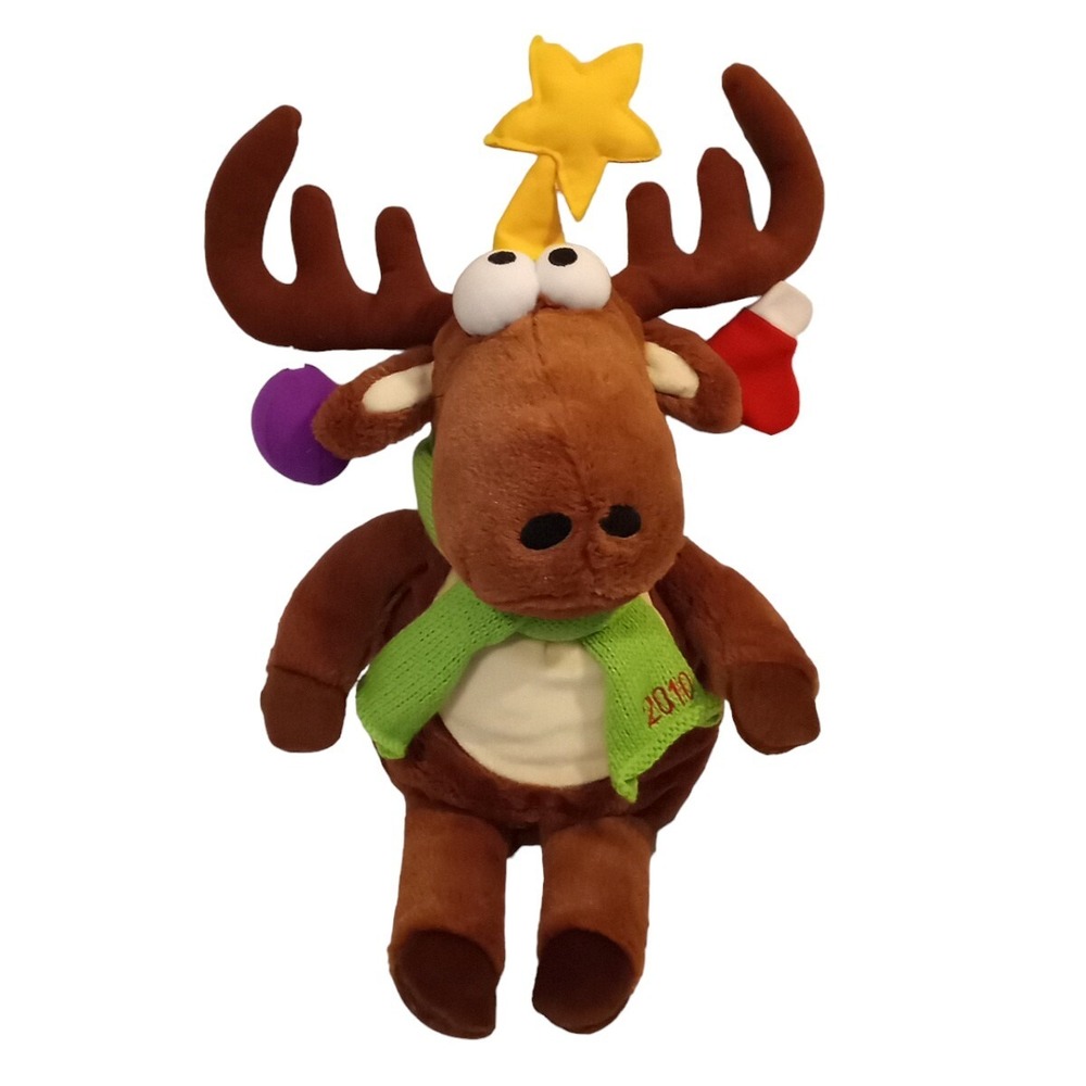 2010 Christmas Moose Plush Stuffed Animal Green Scarf Star Stocking Ornament 21"